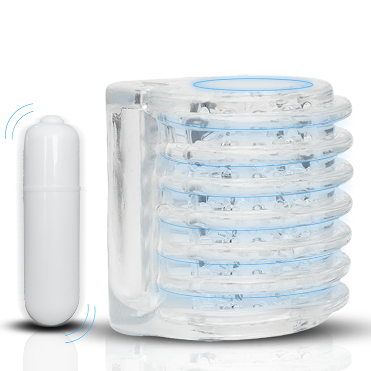 Pocket Shot vibrating masturbator sleeve, transparent sleeve with white vibrating bullet