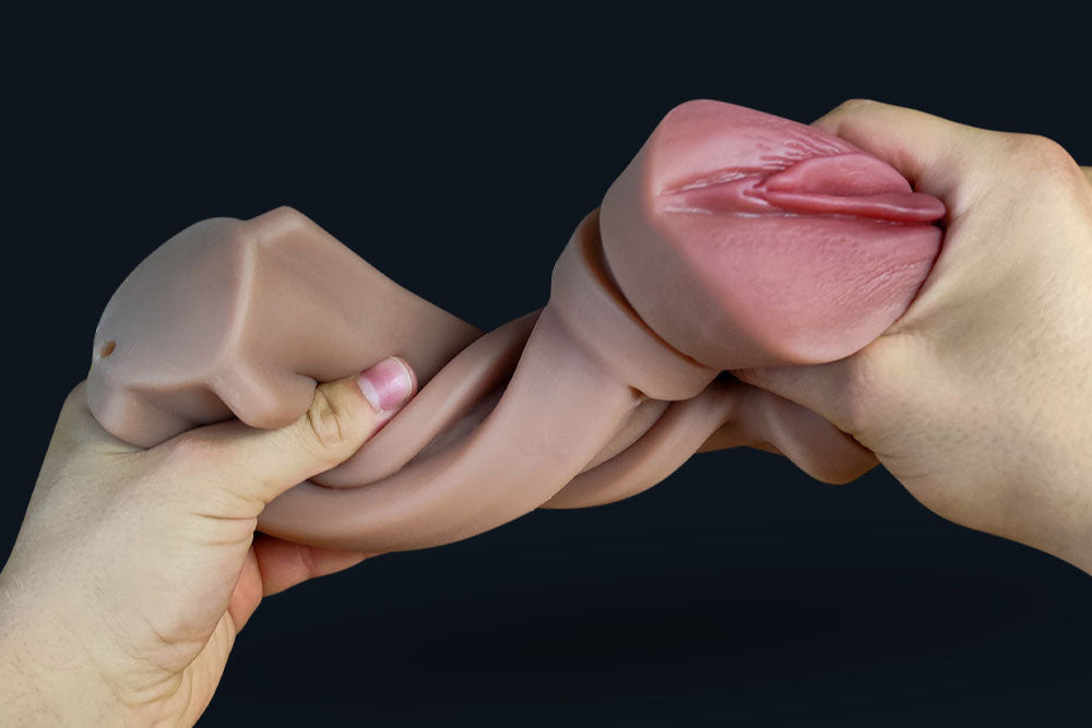Two hands stretching the flexible inner sleeve of Kate