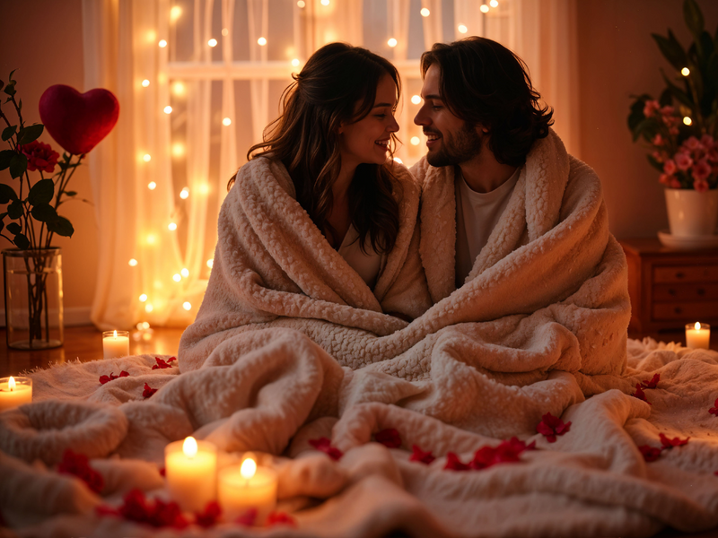 Couple sitting cosily in a romantic room